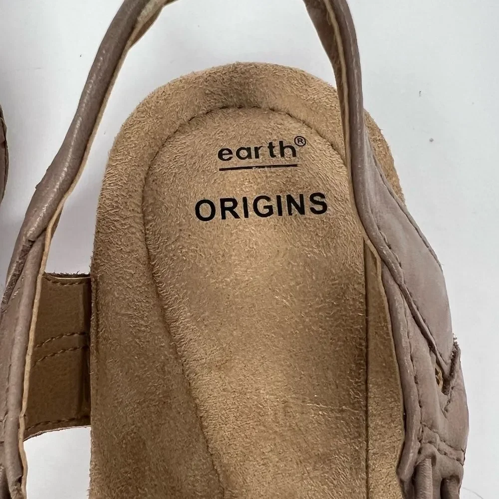 NWOT! Earth Origins Berri Woven Casual Round Slip-On Tan Leather Sandals Sz 9N